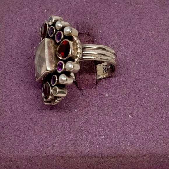 Chunky Vintage Sterling Silver Designer Multigemstone Ring - Picture 2 of 6